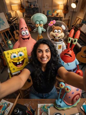 Selfie With Sponge Bob Sqaure Pants Crew